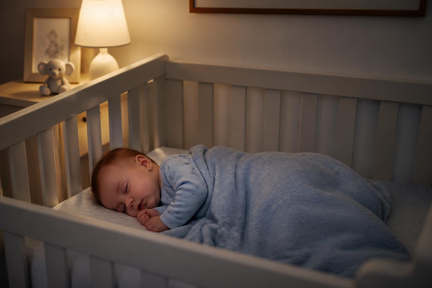 Bebê dormindo tranquilamente no berço durante a noite